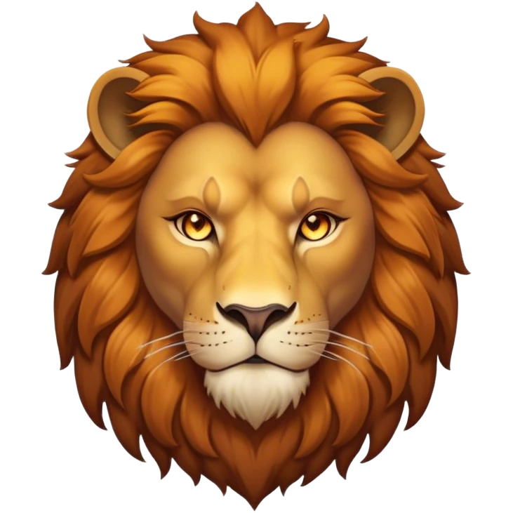 Cinematic Noble Lion Portrait Emoji, Poised and regal, with a powerful, muscular build and a majestic, tawny mane, deep-set soulful amber eyes, Simplified yet sharp and sophisticated features, highly detailed, glowing with a warm, dignified glow, high shine, intelligent and fierce, stylized with an air of wild majesty, focused and attentive, soft glowing outline, capturing the essence of a watchful and confident king, so majestic it feels as though it could roar out of the screen with effortless authority! emoji