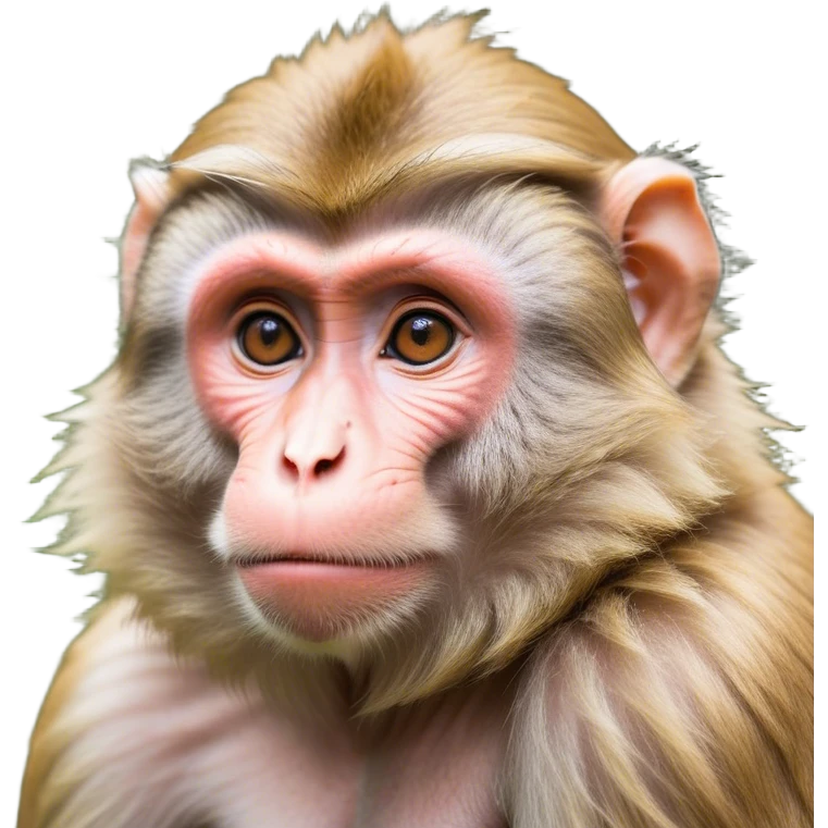 Cinematic Noble Macaque Portrait Emoji, Poised and regal, with a smart, agile build and expressive, deep-set eyes, adorned with soft, detailed fur and a dignified expression, Simplified yet sharp and sophisticated features, highly detailed, glowing with a soft, natural radiance, high shine, intelligent and commanding, stylized with an air of primate nobility, focused and alert, soft glowing outline, capturing the essence of a watchful and confident guardian that appears ready to leap out of the screen with effortless authority! emoji