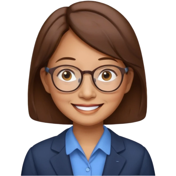 asian female accountant with eyeglasses, round face, brown hair, no tie, 63 years old emoji