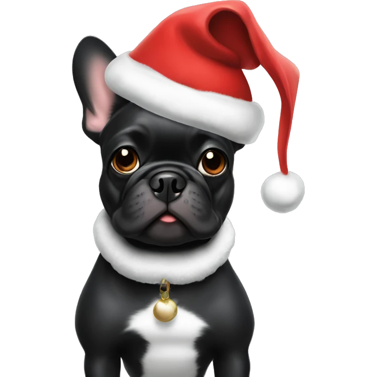 Solid black Frenchie with Santa hat emoji