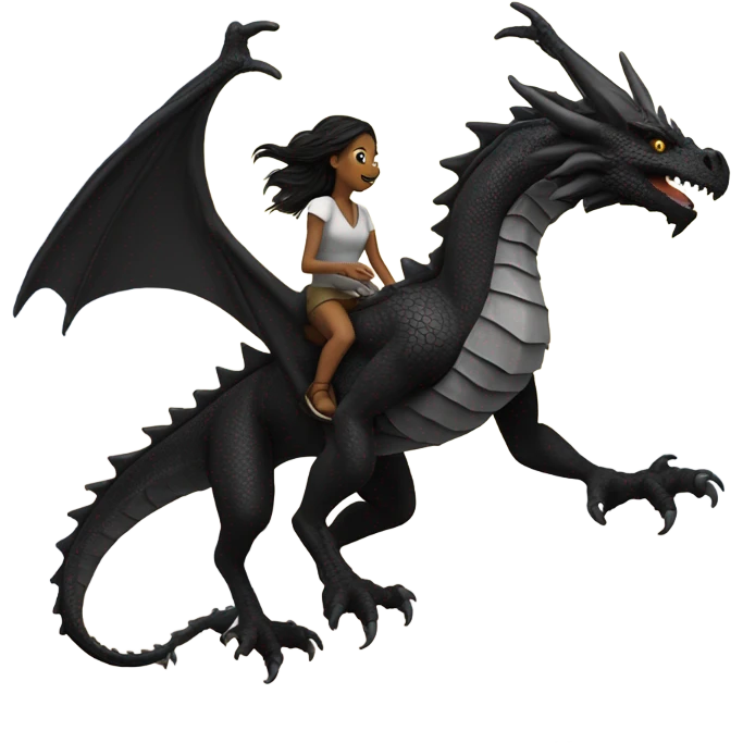 Big black dragon flying with a female rider on top of it  emoji