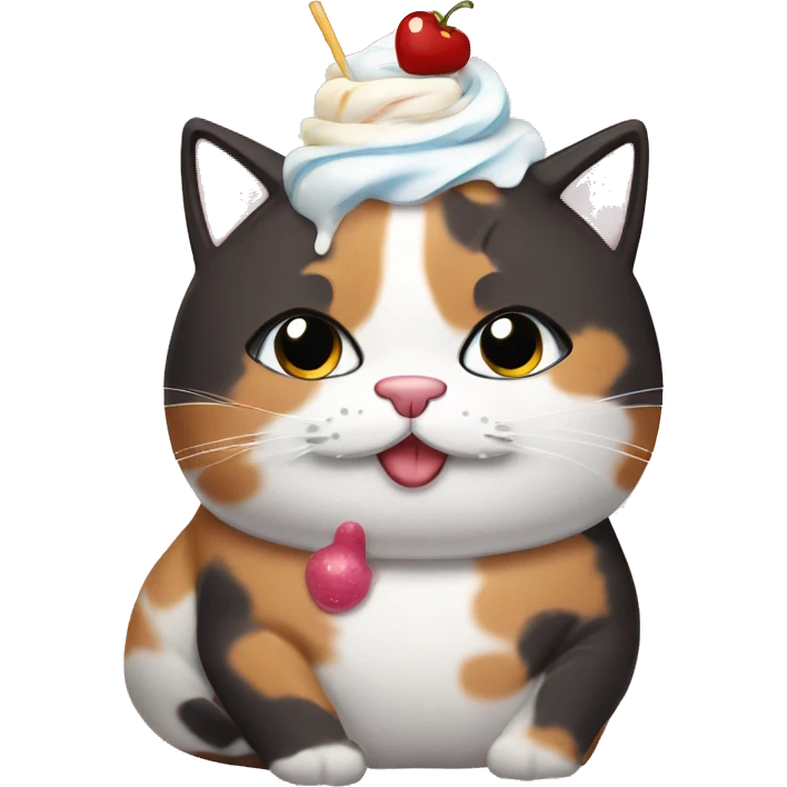 Fat calico cat with sundae emoji