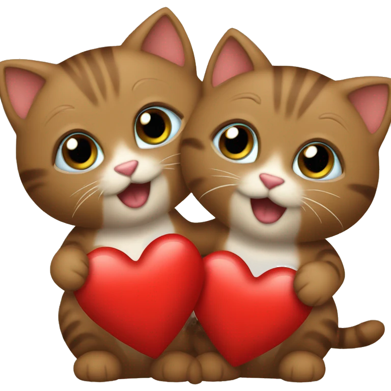 Two little brown kittens holding a red heart  emoji