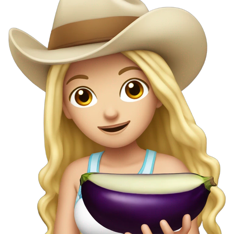 Blonde white girl eating eggplant and wearing a cowboy hat emoji