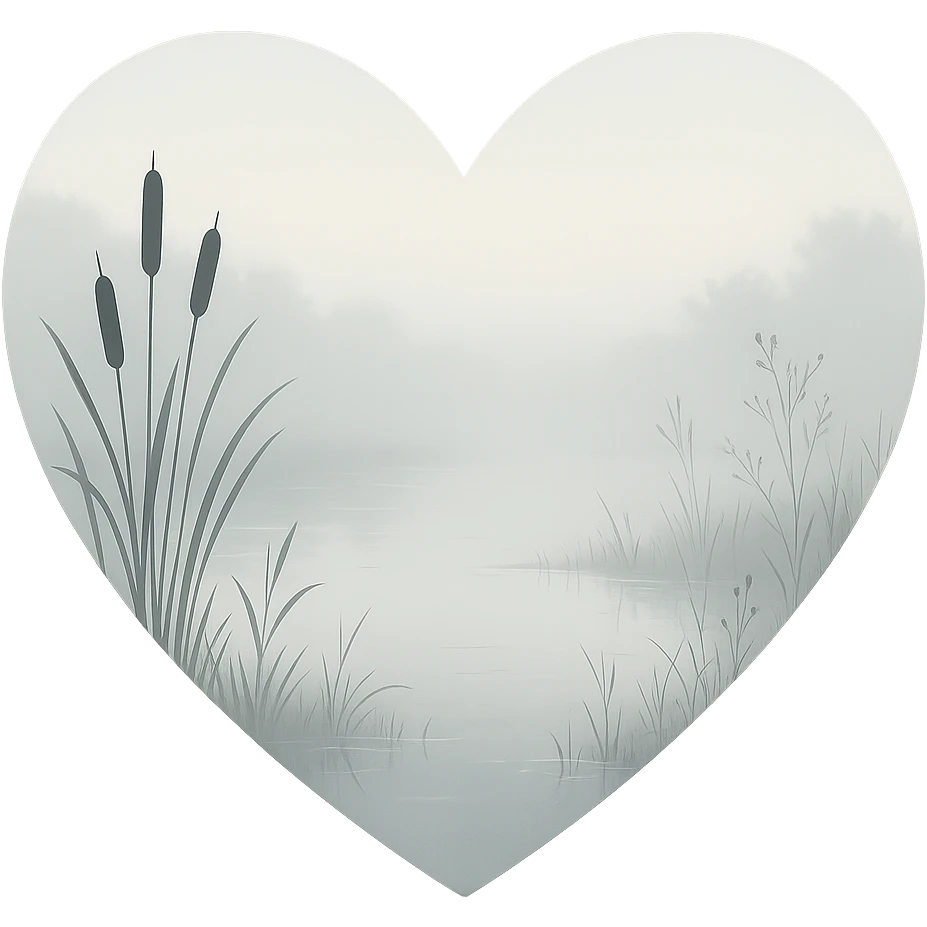 heart with a misty morning marsh, clean digital illustration emoji