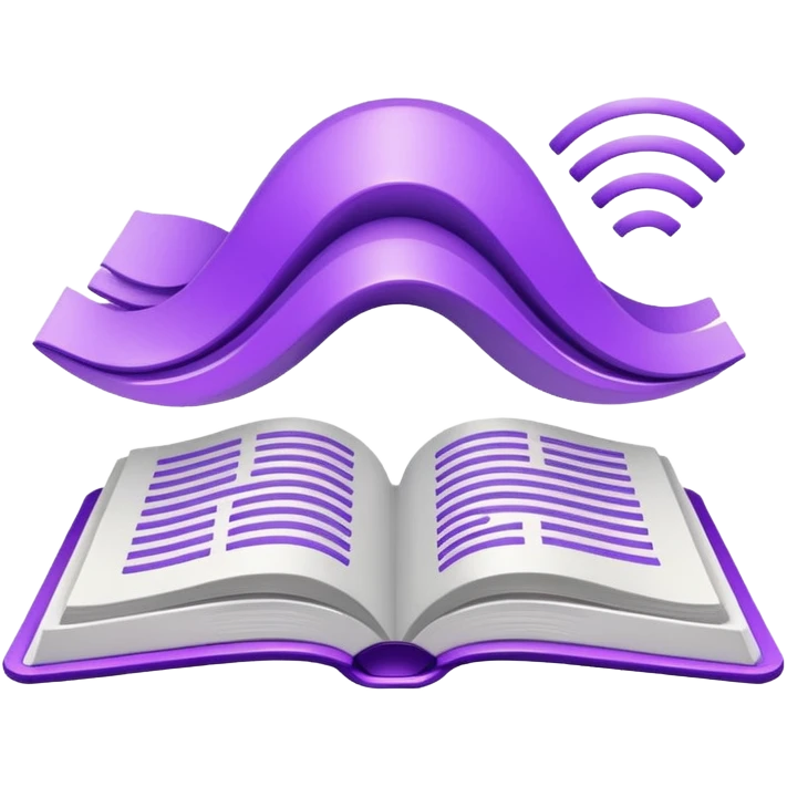 Purple icon: a book with Wi-Fi waves. Minimal, web style. emoji