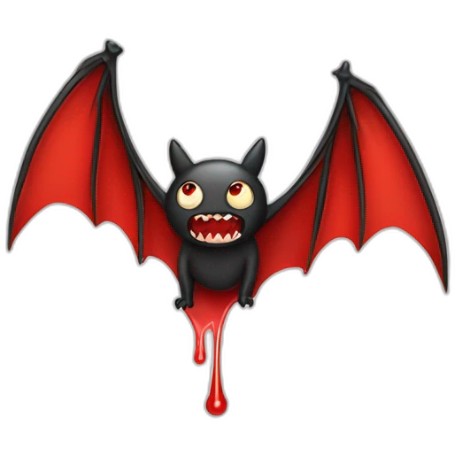 raised eyebrow bat with wings fangs drip red slime emoji