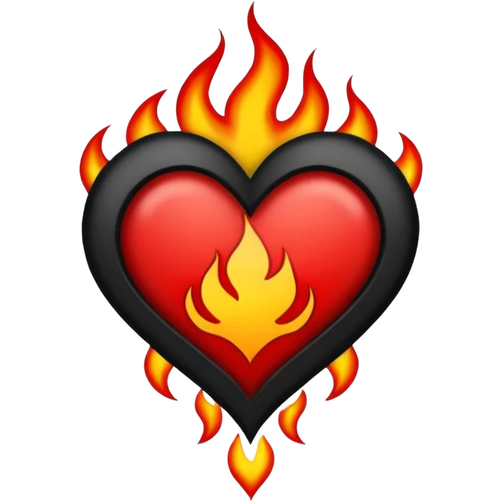 Black and red heart with flames tattoo style emoji