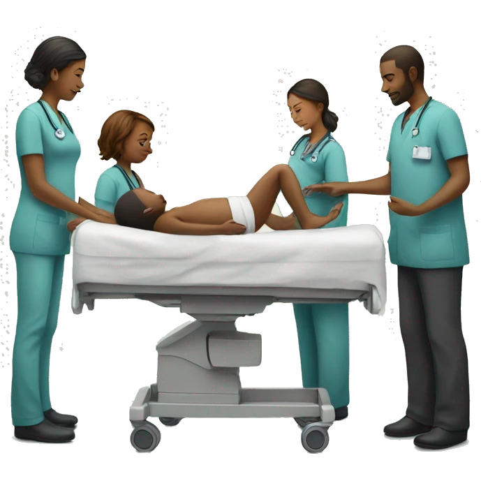 a woman gives birth and doctors stand nearby emoji