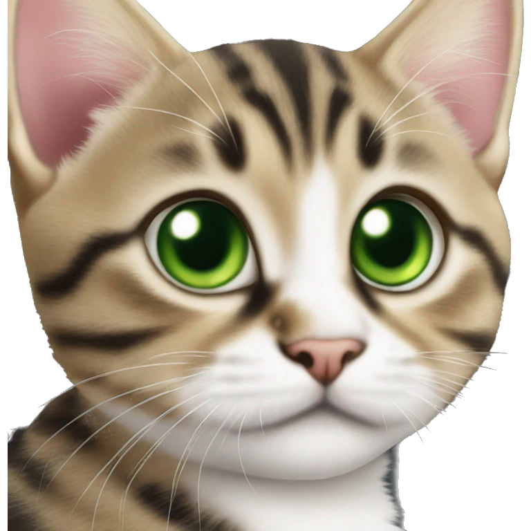 Tabby kitten with big green eyes playing emoji