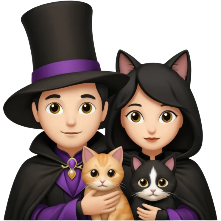 magician couple and their pet cat emoji