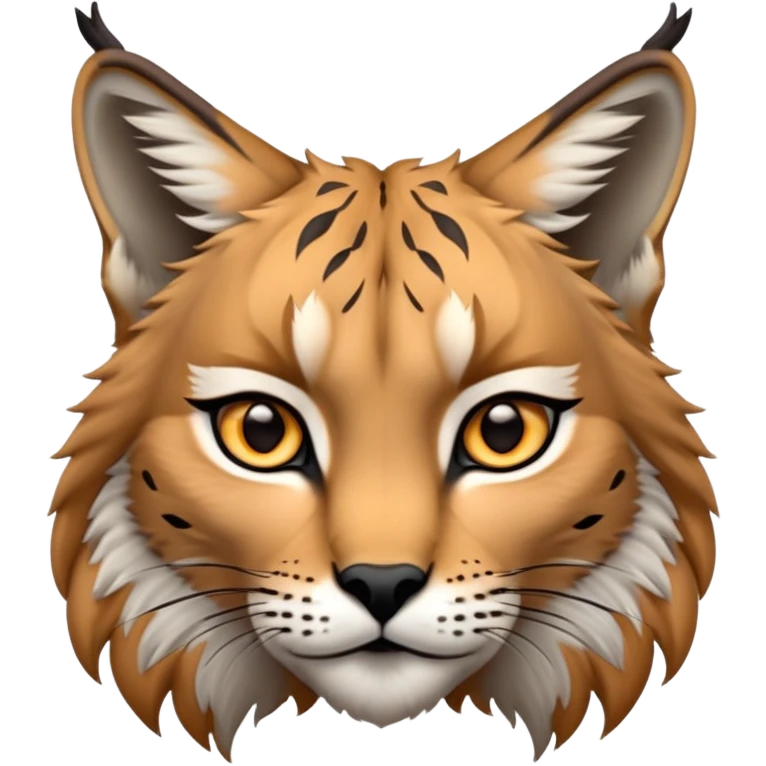 Cinematic-Noble realistic-Lynx-Portrait-Emoji – Poised and regal, with a strong, agile build and a strikingly patterned fur of warm tawny fur accented by bold black ear tufts, deep-set, intelligent amber eyes, simplified yet sharp and sophisticated. zoomed out to show shoulders emoji
