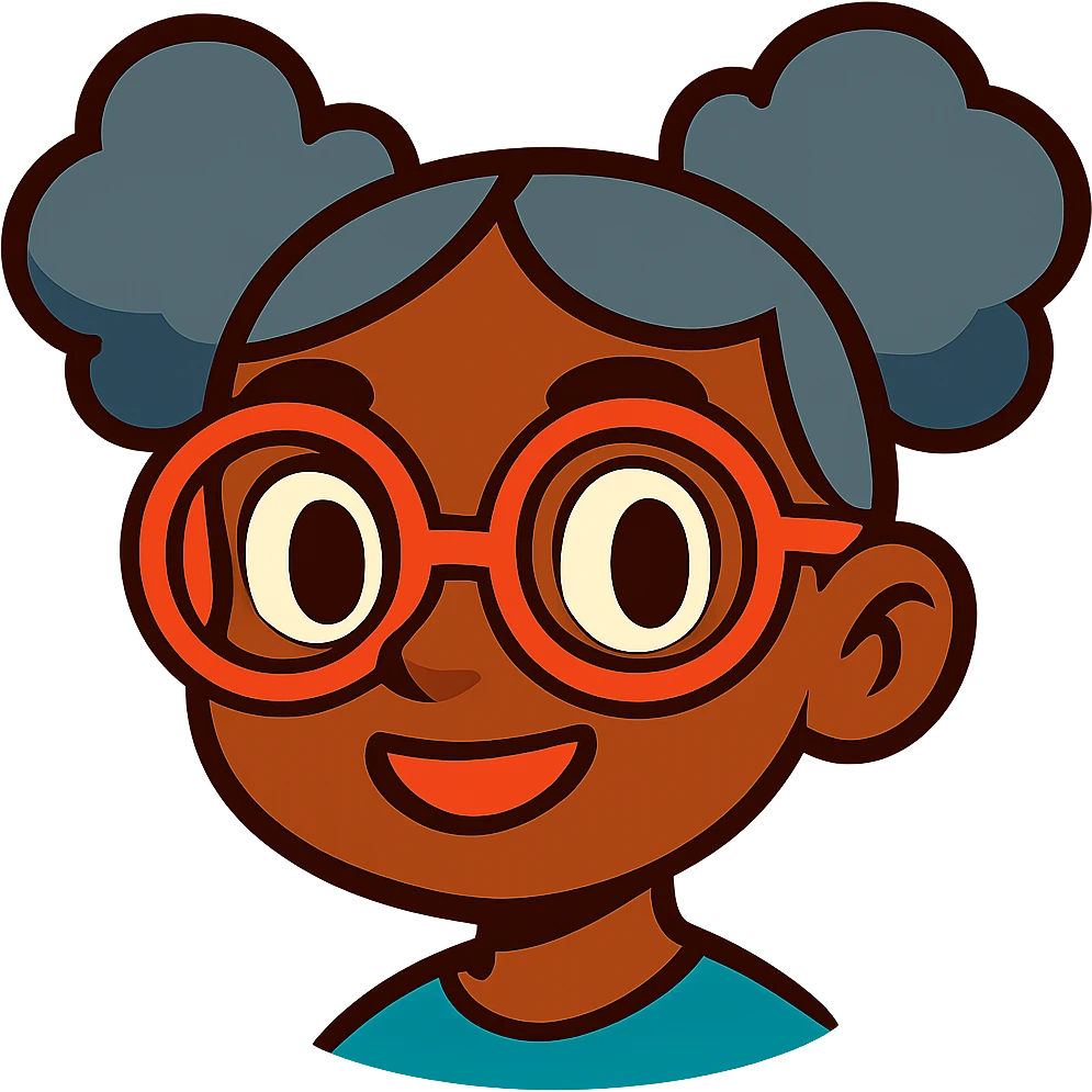 african american girl head with oversize glasses and gray hair in bunches, vibrant toon style emoji