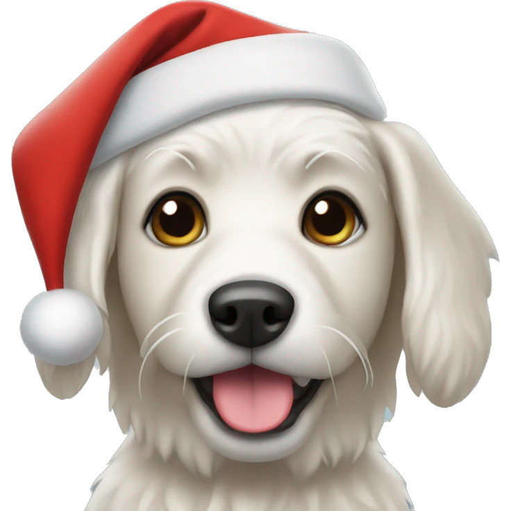 christmas dog with a oversized santa hat emoji