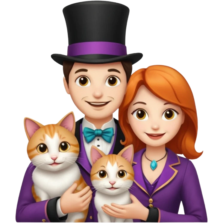 magician couple and their pet cat emoji