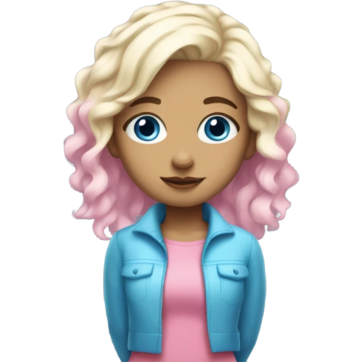 girl with half blonde and half blue hair, blue eyes, fair skin, cute pink clothes emoji