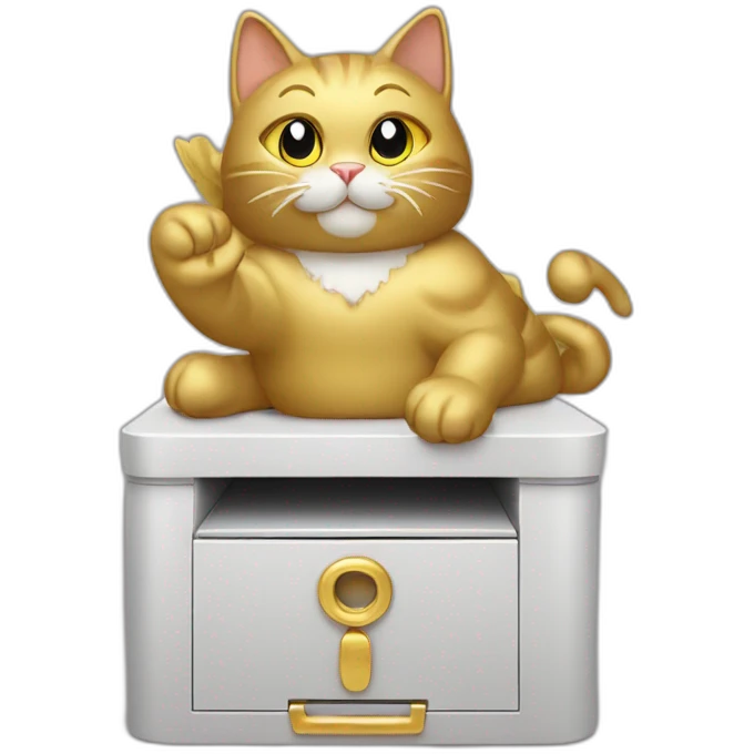 cat secretary sitting on top of the gold cloud emoji