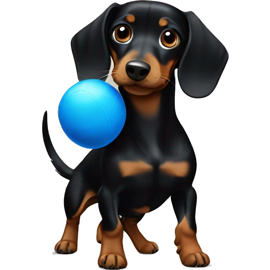 Black and tan dachshund body playing with blue ball emoji