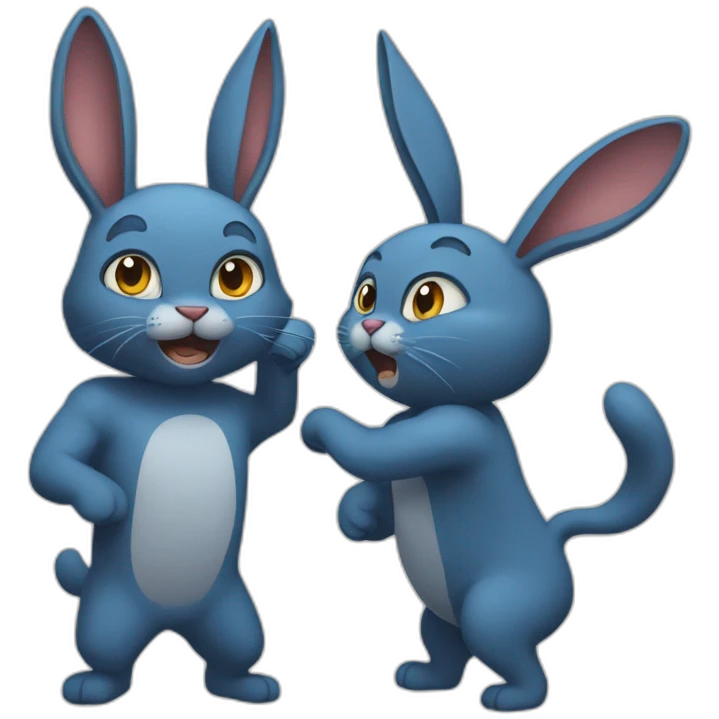 bluecat-fight-with-brownrabbit emoji