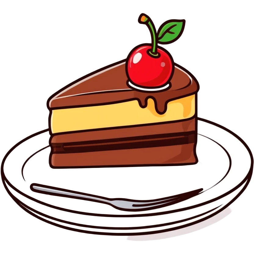 slice of chocolate cake with a cherry on top emoji