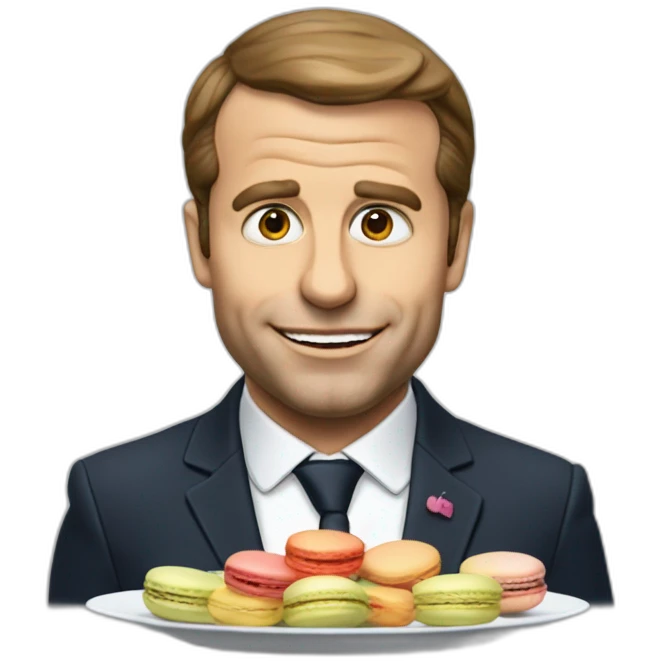 Macron qui mange un macarons emoji