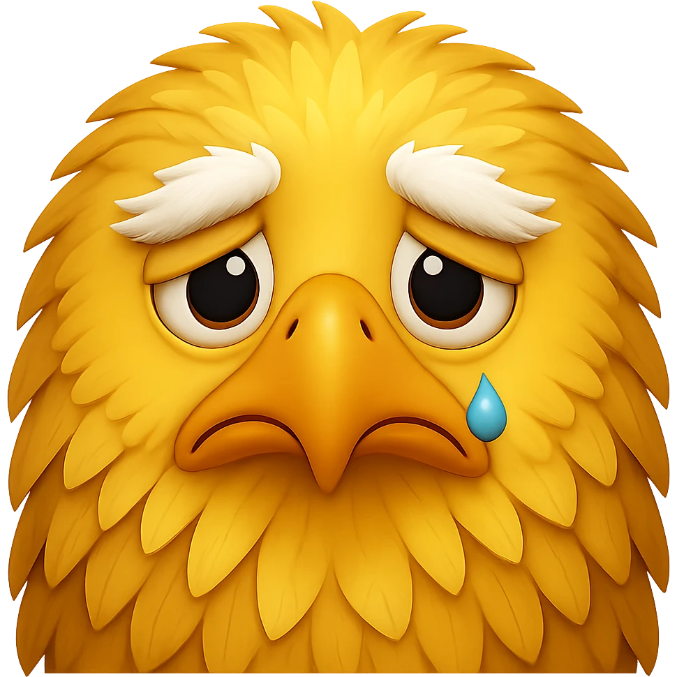 Make the yellow eagle look sad in the style of emoji. Remove the background. emoji