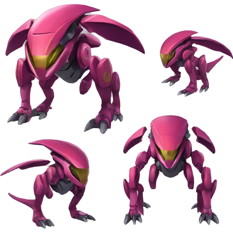 a Genesect-Raptor-Fakémon—hybrid with a futuristic visor-helmet full body emoji