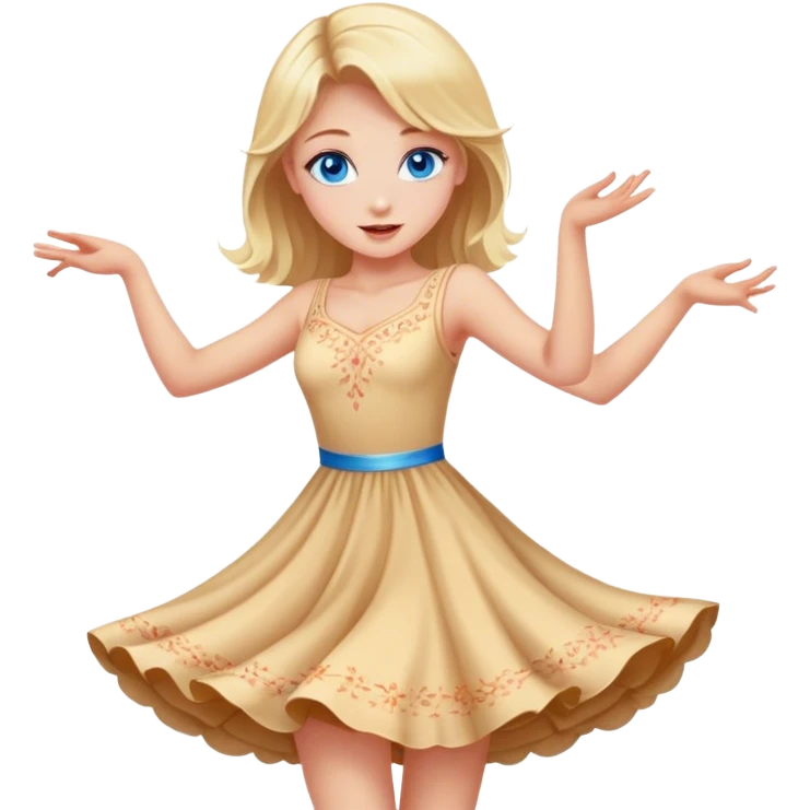 Beautiful blonde girl with blue eyes dancing in a dress emoji