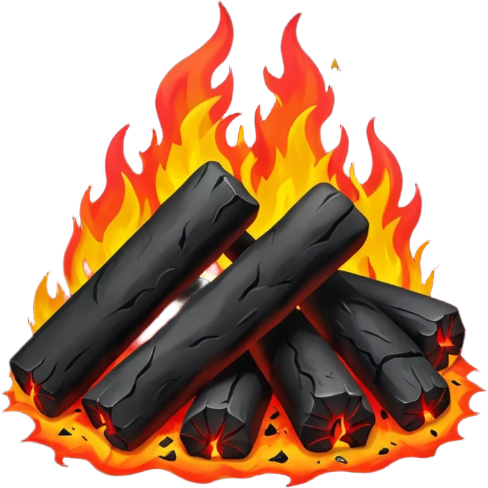 Red and black with fire with coal, hell view emoji