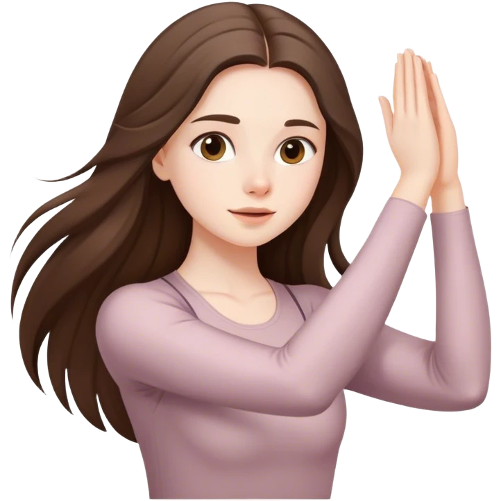 beautiful pale brunette girl with long hair doing stretching  emoji