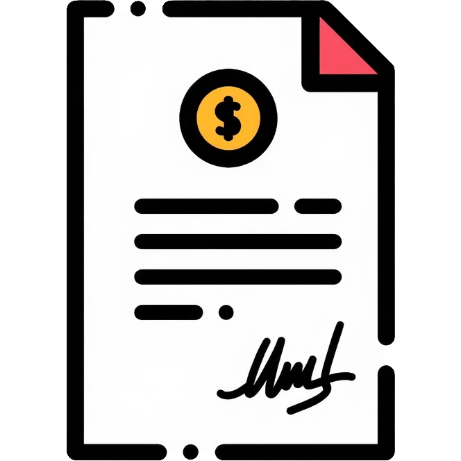 financial document contract with signature line and money symbol emoji