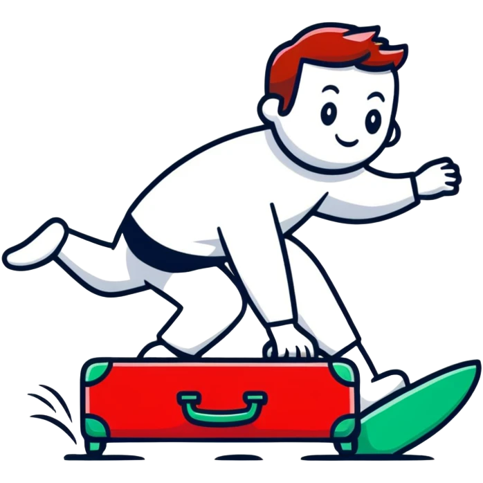 businessman surfing on a red suitcase emoji