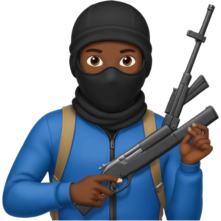 A black man wearing a ski mask holding a gun emoji