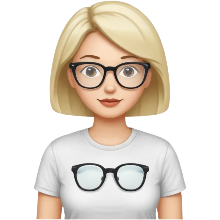 Adult woman, wearing a t-shirt and glasses, casual style
 emoji