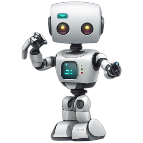tiny robot holding up its own remote emoji
