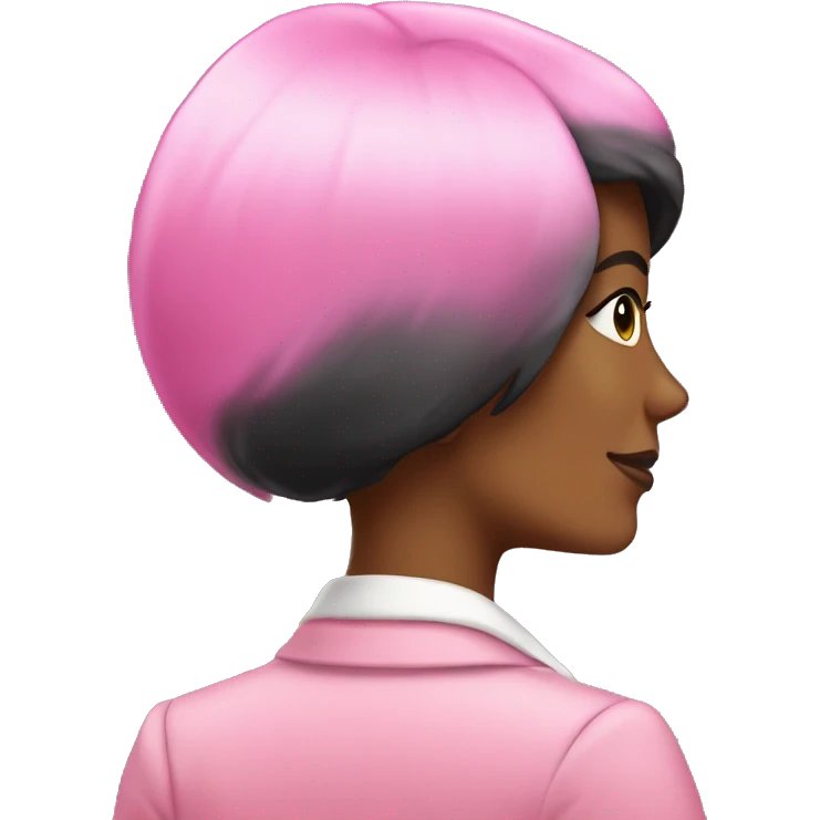 Rear view ofBlack female Historian with pink blazer and short black hair emoji