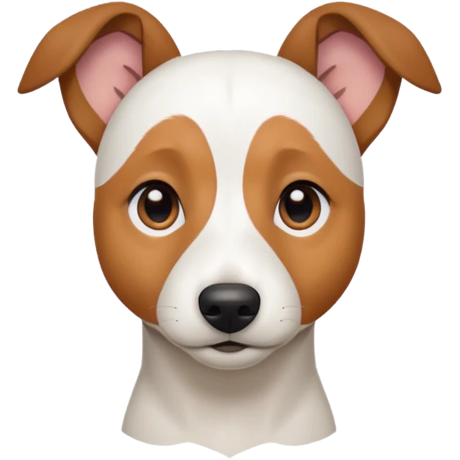 a fully white jack russell the size of a kelpie with floppy ears and a half white face emoji