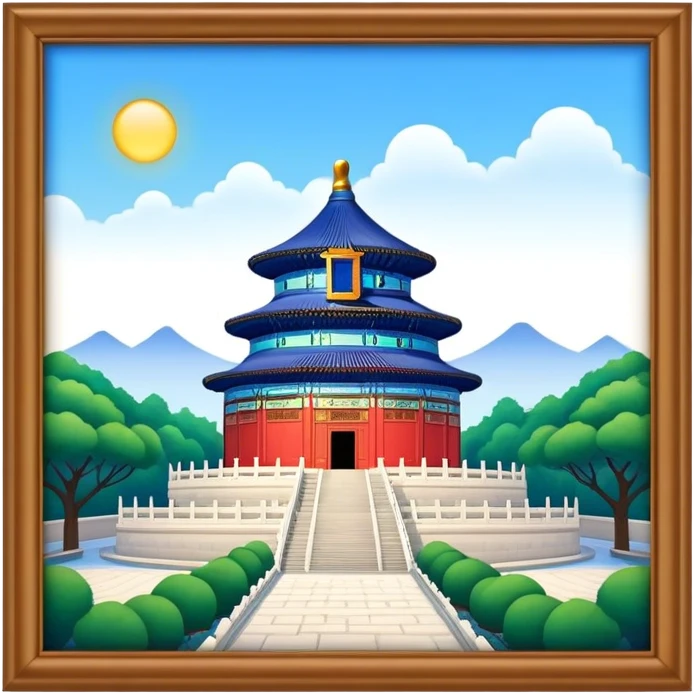 Cinematic Realistic Temple of Heaven Landmark Emoji, depicted with expansive historic architecture set in lush gardens rendered with lifelike detail and serene lighting. emoji
