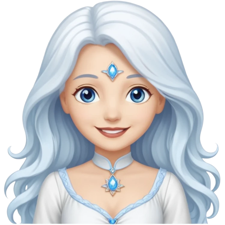 Good Witch of the North from The Wizard of Oz with light skin, blue eyes, long white hair, white outfit emoji