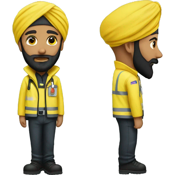 Sikh man with beard wearing black turban and yellow paramedic jacket emoji