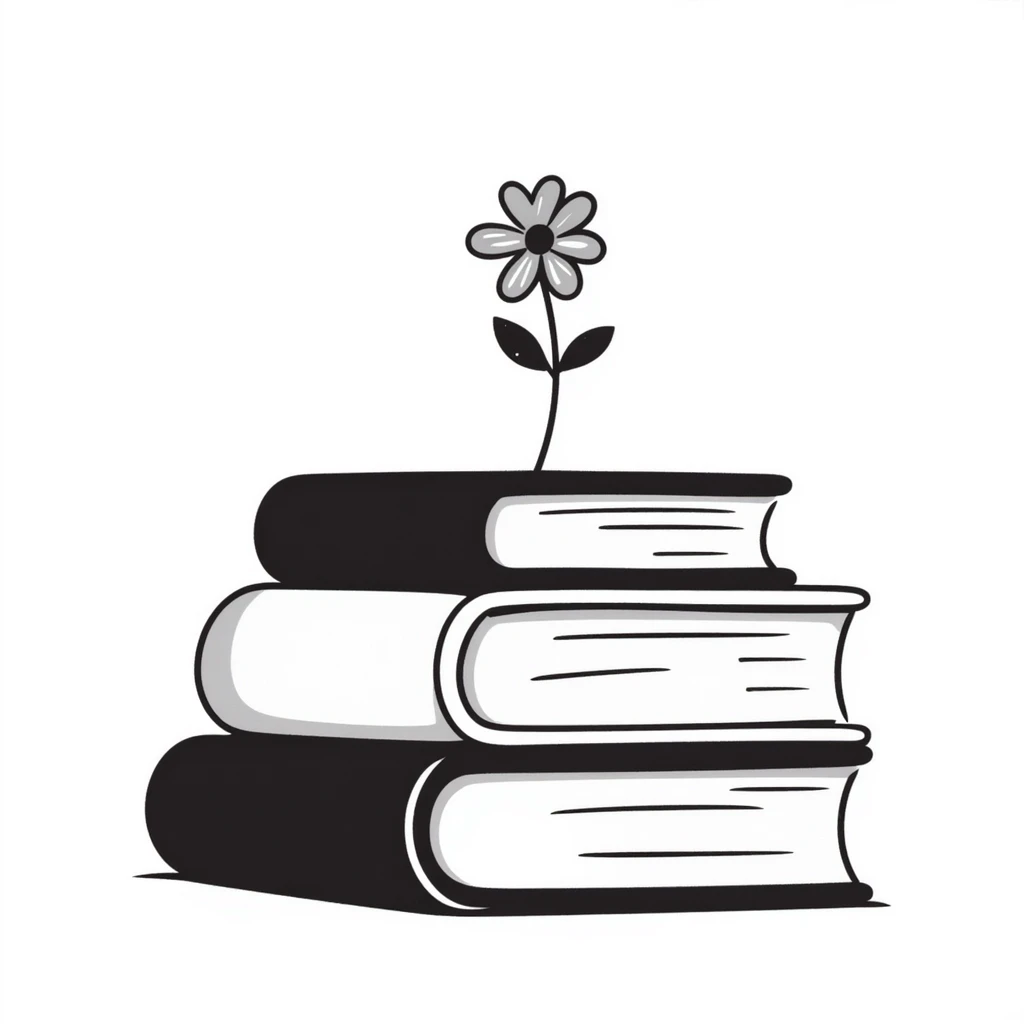 стопка из трех книг и цветок emoji