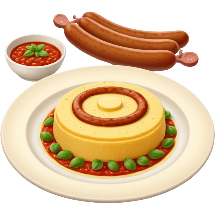 Fammi l’emoji di una polenta con tanto sugo SOPRA e una salsiccia intera sopra (non tagliata) sempre con il sugo   emoji