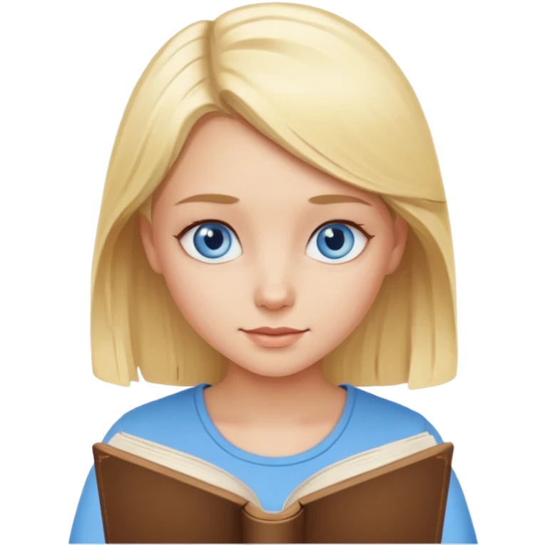 Blonde girl with blue eyes reading a book emoji