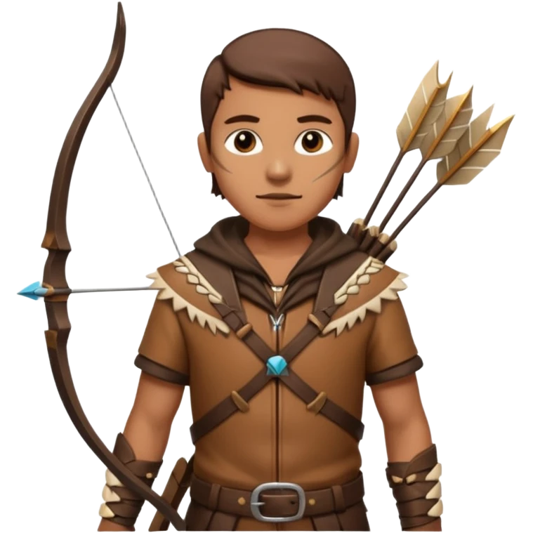 The classic hunter image with a bow and arrow on his back, dressed in brown with some animal made decorations emoji