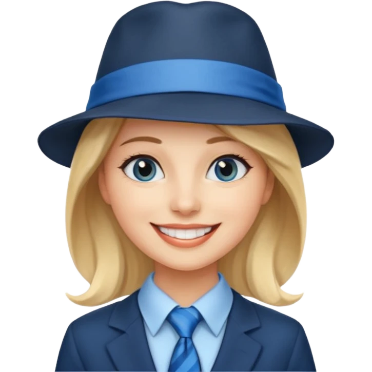 Blue neck tie with hat women emoji