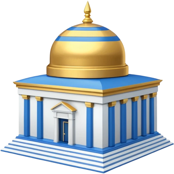  cubic temple with blue horizontal stipes on the side and a golden dome on top. The temple has no pillars and the dome has now spiral on top emoji