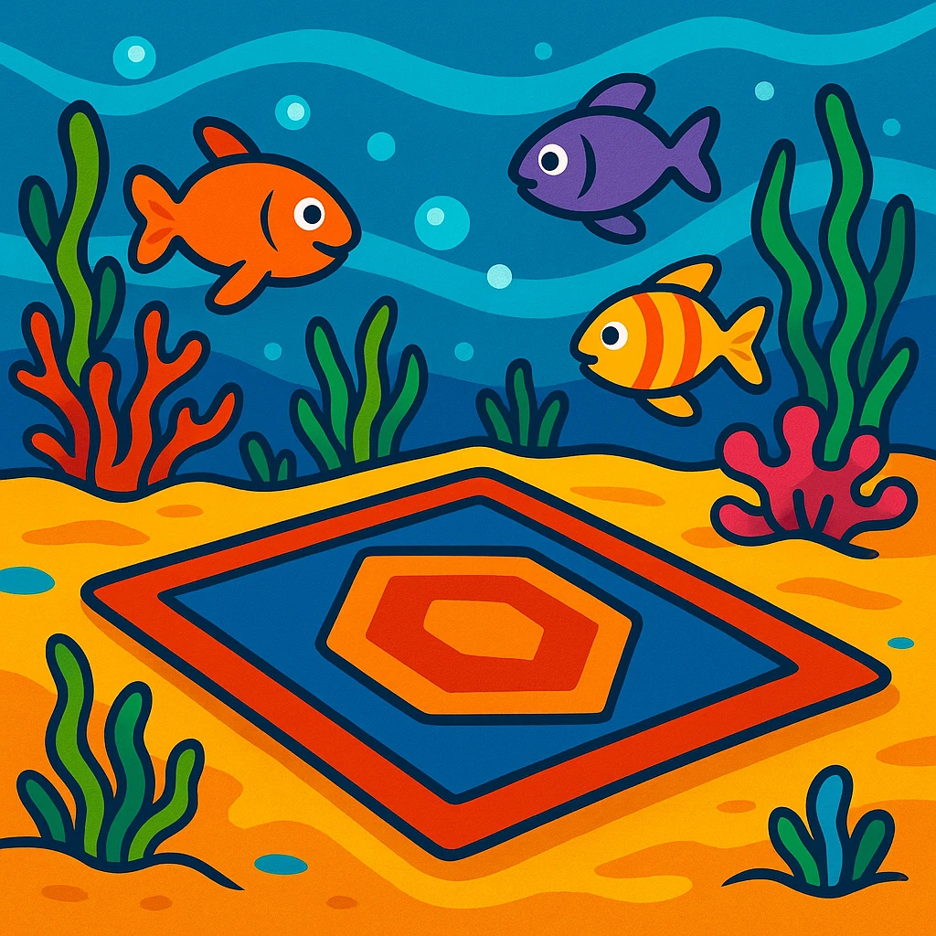 carpet on the sea floor, with bright underwater colors and cartoon fish, vibrant toon style emoji