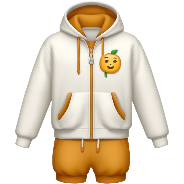 Crie um conjunto de moletom com casaco e calça nas cores branco e caramelo emoji