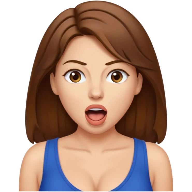 Caucasian Woman brown hair. Mouth open. Not smiling. Very Large chest. emoji