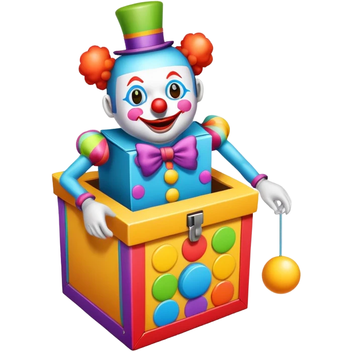 A "jack-in-the-box" is a children's toy consisting of a colorful box from which a clown with a spring for a body jumps out of the colorful box after spining the crank emoji